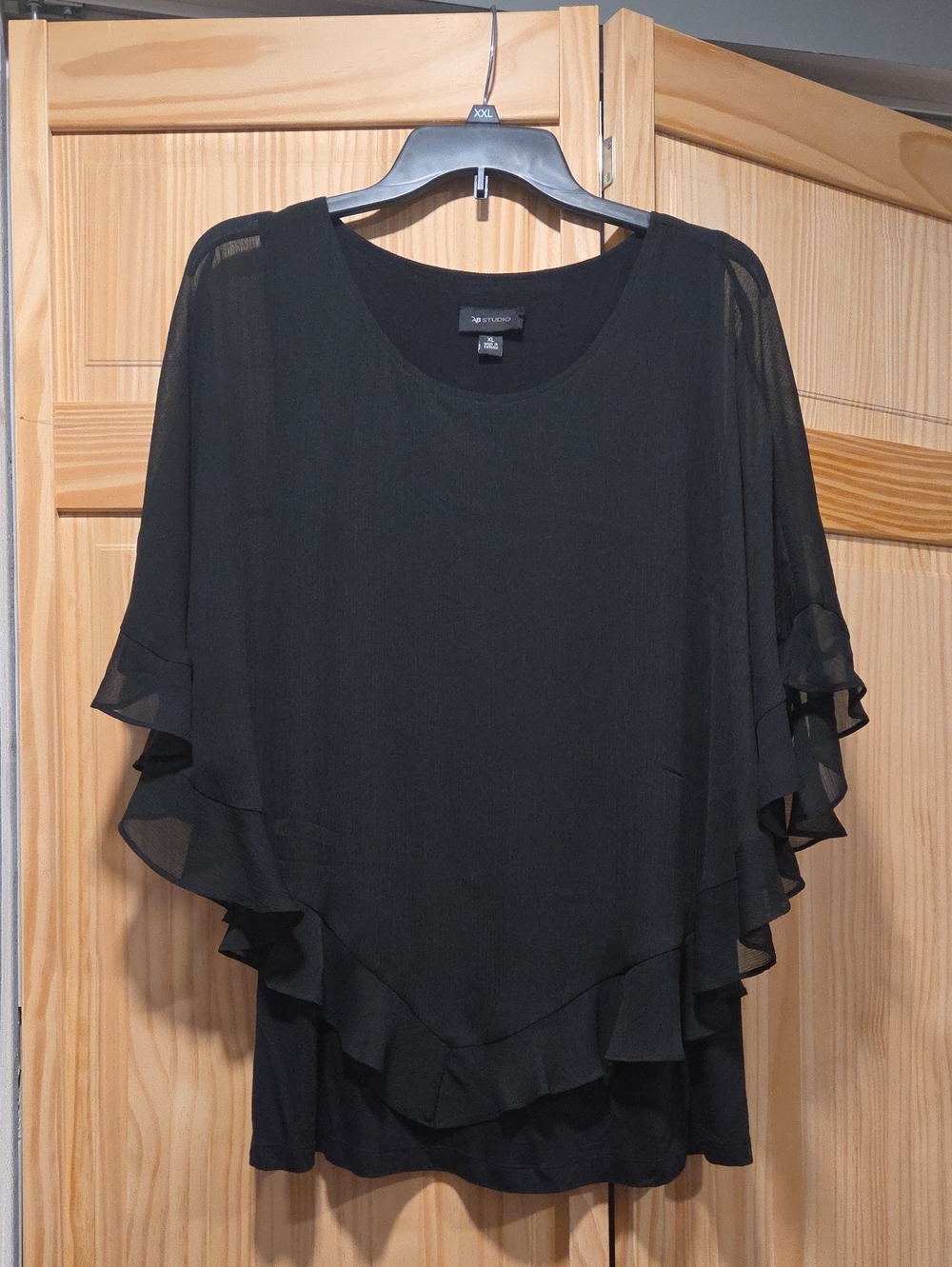 AB Studio Black Poncho Sheer Overlay Top Size XL